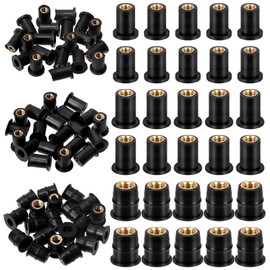 Swpeet 20Pcs M6 Black Rubber Well Nuts Kit, Windshield Fairing Fasteners Nuts, Fairing Universal Motorcycle Fasteners and Neoprene Expansion Brass Nuts Ideal for Canoe Boat Kayak