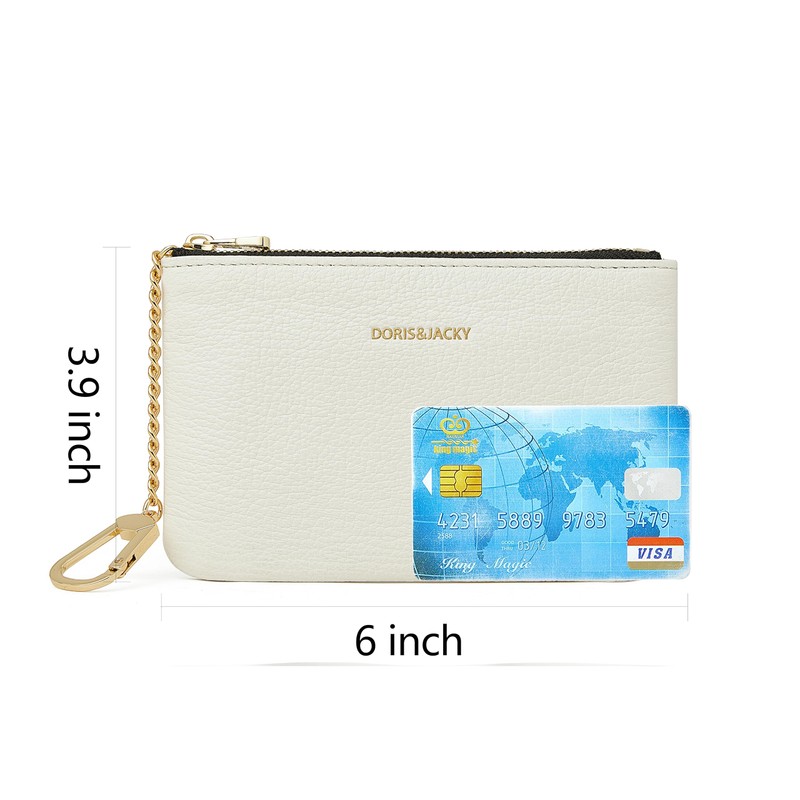 DORIS&JACKY Small Leather Coin Purse Mini Keychain Pouch Card Holder