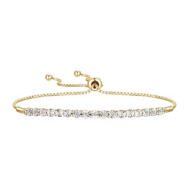 Tirafina Diamond Adjustable Bolo Bracelet for Women, Yellow Gold, Easy-On Easy-Off - 1/10 cttw (6, 7 and 8 inch Wrist Size)