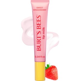 Burt's Bees Leche labial, hidratante diario de labios, fresa dulce, bálsamo labial hidratante enriquecido con vitaminas con leche de almendras y aceite de jojoba, hidratante para labios más suaves, 1 tubo, 0.34 onzas líquidas