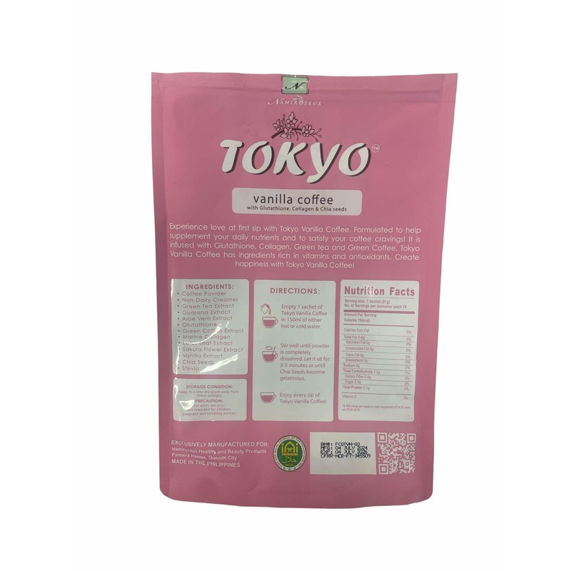 Namiroseus TOKYO Vanilla Coffee, 21g x 10 Sachets, 10 Count