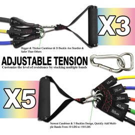 TheFitLife Exercise Resistance Bands with Handles - 5 Fitness Workout Bands Stackable up to 110/150 lbs, Training Tubes with Large Handles, Ankle Straps, Door Anchor Attachment, Carry Bag (150 LBS)