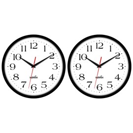 HIPPIH 2 Pack Silent Wall Clock, 10 Inch Non Ticking Quiet Digital Sweep Decorative Battery Operated Wall Clocks for Living Room Bedroom Kitchen School Office Decor, Black