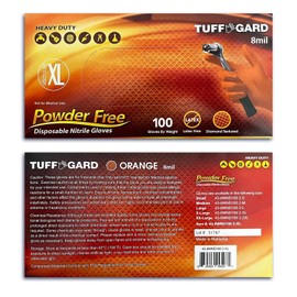 Tuff Gard Powder-Free Orange Nitrile Gloves, 8 Mil, Box of 100 (Medium)
