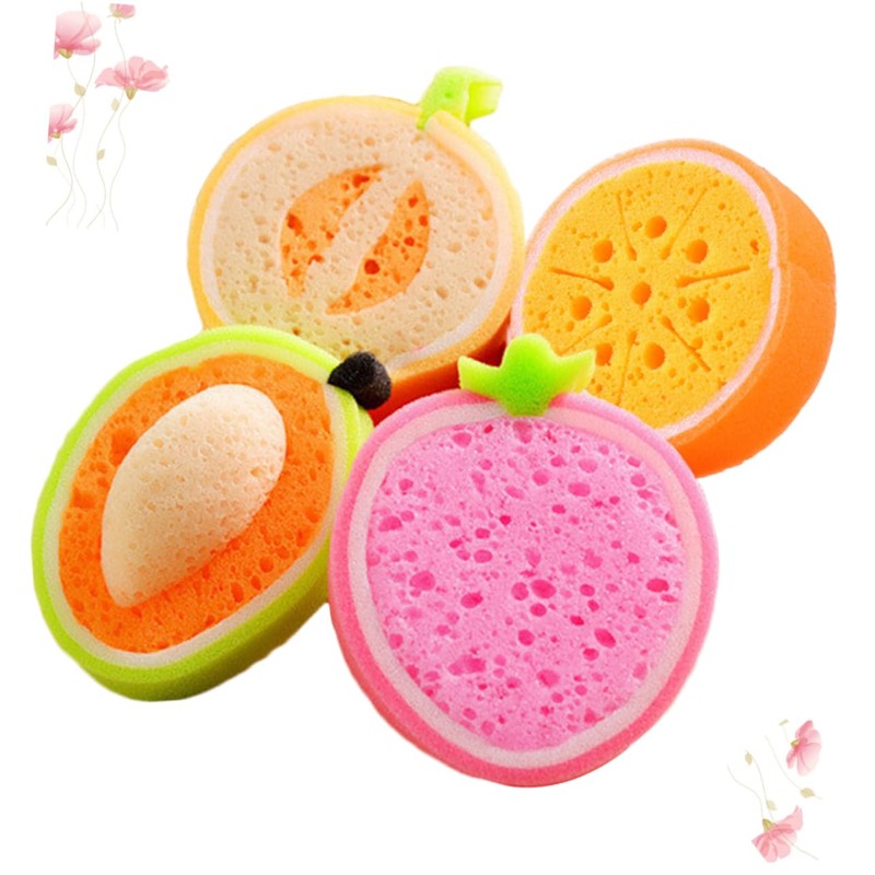 IWOWHERO 4pcs Kids Bath Sponges Fruit-Shaped Bath Tools for Baby