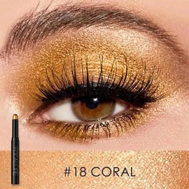 Focallure 2 in 1 Eyeshadow and Eyeliner Pen, Shimmer Cream Eyeshadow Stick, High Pigmented Eyeshadow, Highlighter Eye Liner, Multi-Dimensional eyes Look - Color: #18 CORAL