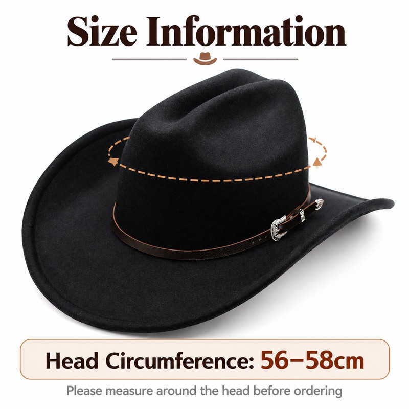 Western Cowboy Hat for Men & Women – 56–58cm Wide-Brim