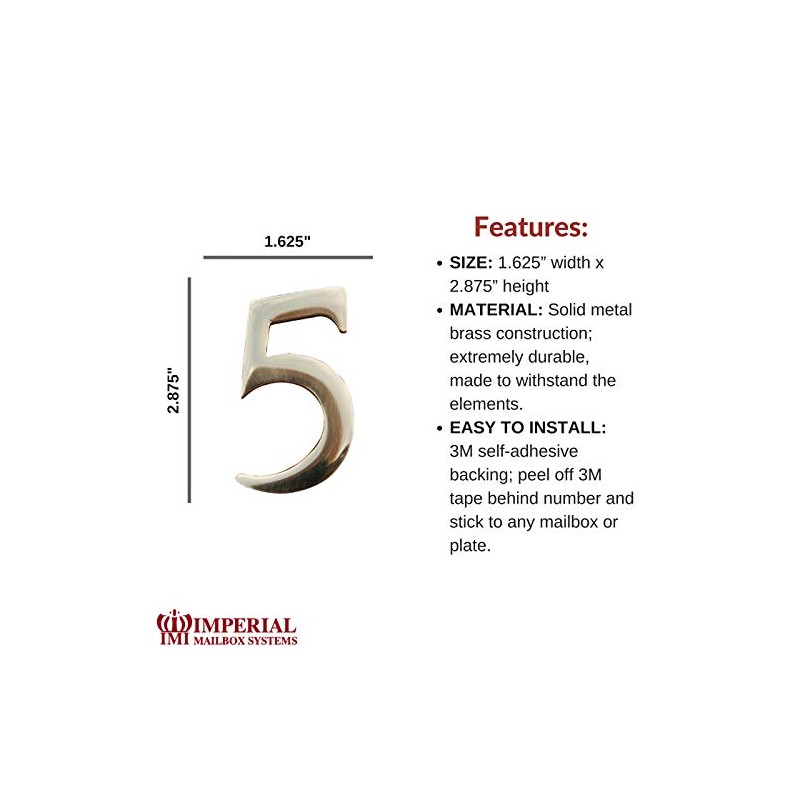 Self-Adhesive 3" inch Imperial Brass Mailbox Number # 5
