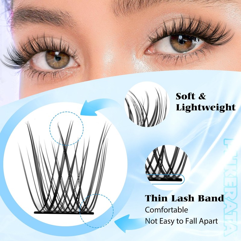 PHKERATA Natural Lash Clusters Wispy Eyelash Clusters, Eyelash Extensions C