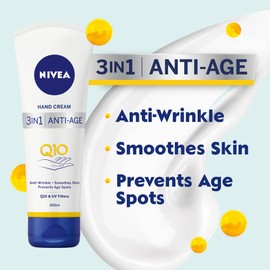 NIVEA 3in1 Q10 Anti-Age Care Hand Cream (100ml), Moisturising Hand Cream Reduces the Appearance of Wrinkles with Q10 and UV Filters, NIVEA Hand Cream for 24 Hour Moisture