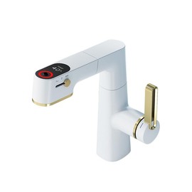 NDZZQBPGO Bathroom Faucets Pull Out Basin Mixer Sink Faucet Gourmet LED Temperature Tap 360° Tapware Crane Brass White