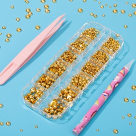 2 Box Gold Nail Charms and Gems + ChromeSilve & White Nail Pearls Rhinestones Kit, Flatback Pearl Nail Charms Chrome Gold Beads for Nails Jewels W/Pickup Tools for Nail Art Decorations Crafting