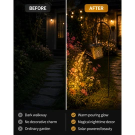 Solar Watering Can Garden Light for Outdoor Decor – Cascading 36-LED Lantern with Hanging Hook for Patio and Pathway