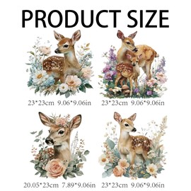 arricraft 4 Sheets Animal Theme Iron on Decals Patches, Forest Deer Iron on Stickers Flower Transfer Stickers PET Washable Patches for DIY Clothes Decor, 9 inch(23cm) Long