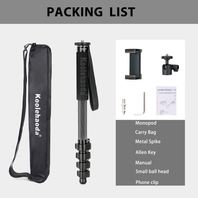 Koolehaoda 65" Carbon Fiber Camera Monopod with Flip Lock for