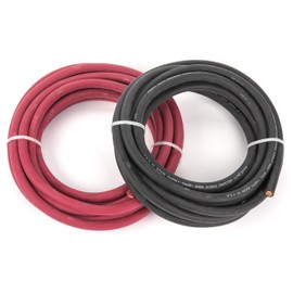 1/0 Gauge EWCS Brand - 10 Feet Each Black + Red - 100% Copper Premium Industrial Grade Extra Flexible Welding Cable 600 Volt Black+Red Combo Pack