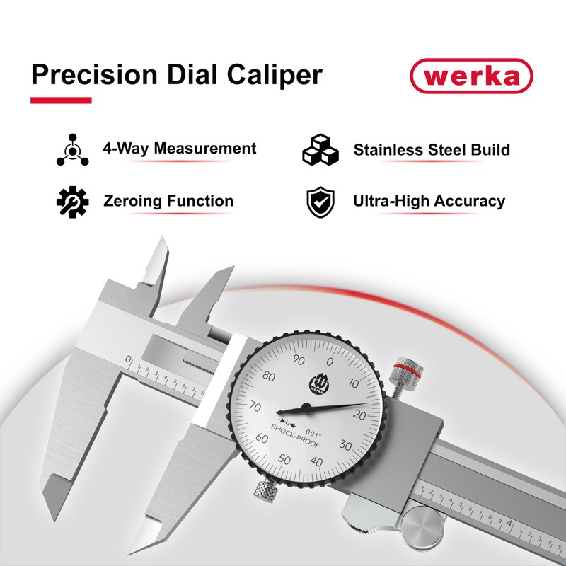 werka Dial Caliper 12 Inch, Shockproof Dial Caliper Measuring Tool