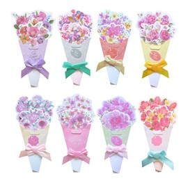 Rajjo Message Cards, Bouquet, Shaped, Flower Pattern, Greeten Cards, Thank You, Mother's Day, Birthday, Set of 8, Envelopes Included