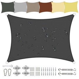 Sun sail, waterproof, rectangular, 1 x 2 m, made of PES polyester, 95% UV protection, weather-resistant, tear-resistant, in many sizes and colours, with mounting set for patio, garden, balcony,