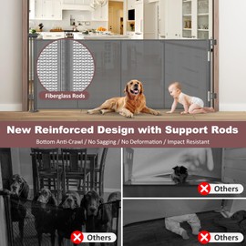 GRENFU Reinforced 41 Inch Extra Tall Pet Gate, 80 Inch Extra Wide, Retractable Baby Gate with Support Rods, Gray, Metal Frame with Mesh Fabric, Ideal for Dogs and Babies