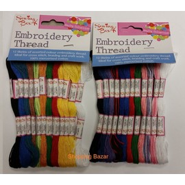 Sewing Box Embroidery Thread - 24 Skeins Assorted Colours