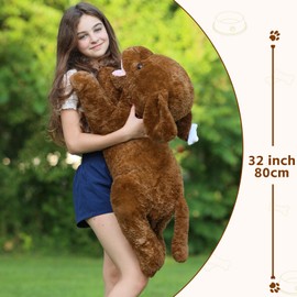 MorisMos Giant Lab Dog Stuffed Animal, 32in Large Chocolate Labrador Puppy Plush Pillow, Fluffy Big Stuffed Dog Plush Gifts for Kids, Girls, Boys