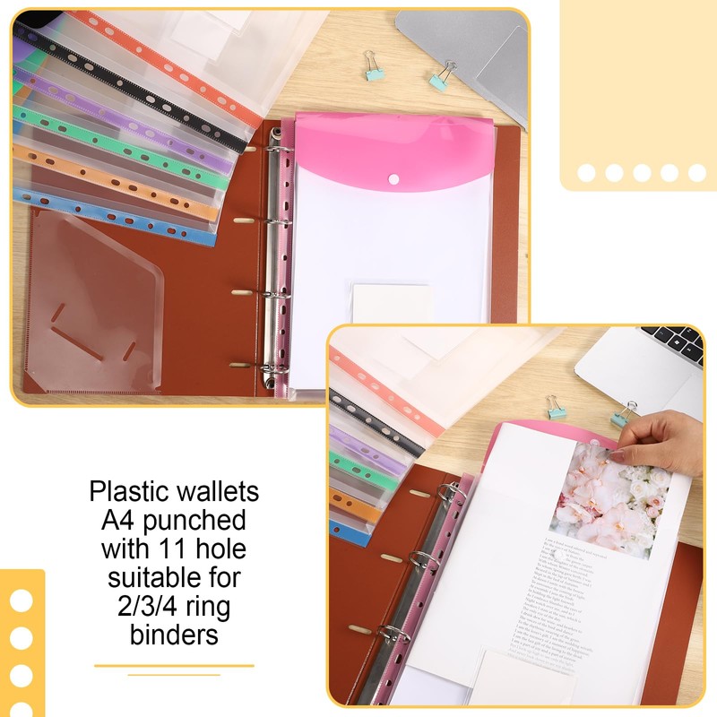 Plastic Wallets A4 Punched Pockets, 14 Pack Expandable Plastic Folders