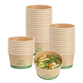 Restaurantware Paper Soup Containers 25 Pack Of 12 oz Disposable Kraft To Go Hot Soup Serving Bowls BPI-Certified Compostable Leakproof Stackable Food Containers For Noodles, Pasta And Desserts