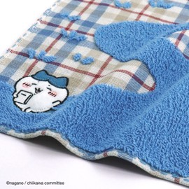 Chiikawa 41-1030070 Checkered Towel Handkerchief, Blue, Gauze Pile, Cute, Approx. 9.8 x 9.8 inches (25 x 25 cm)