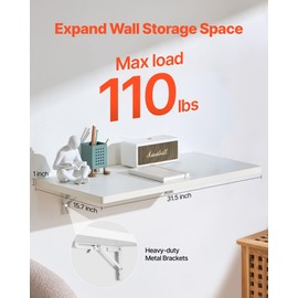 Happybuy Wall Mounted Folding Table, 31.5 x 15.7 inches Wall Mount Table, Floating Desk with Iron Bracket, Fold Down Desk for Small Spaces, Home Office, Dining, Laundry Room, Kitchen, Bar, White