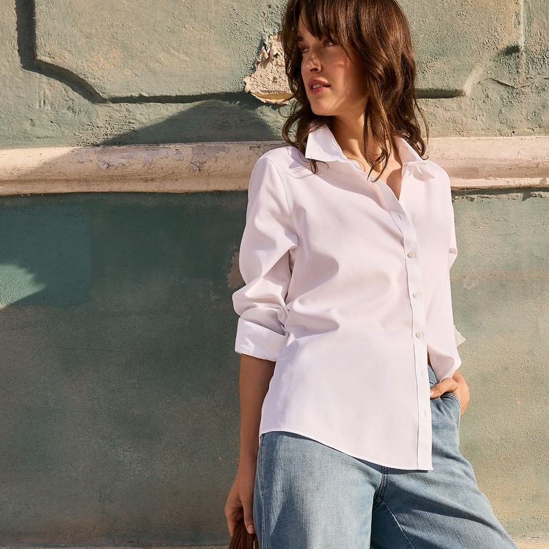 Lands' End Womens LS No Iron Button Front Shirt White