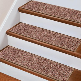 Stair Treads Non Slip, PATTENGO 15 Pack 8" X 30" Carpet Stair Treads for Wooden Steps Indoor, Stair Runners for Kids Elders and Pets, Self-Adhesive Washable Stair Rugs, Polyester TPR Backing