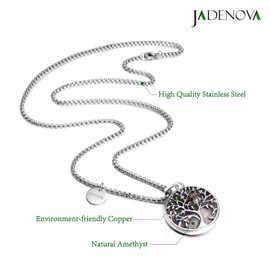 JADENOVA Owl Family Tree Necklace Tree of Life Gemstone Pendant Owl Necklace 24 Inches Stainless Steel Chain
