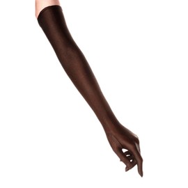 DreamHigh Womens 22 inches Finger Mittens Over Elbow Long Black/White Evening Gloves-Brown