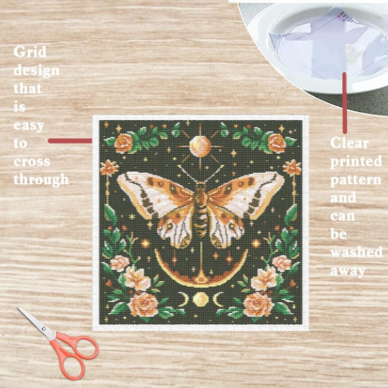 FREEBLOSS 11CT Cross Stitch Kits for Adults Moth Pattern Printed