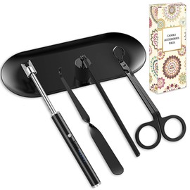 burtok Black 5 in 1 Candle Care Kit, Elegant Candle Wick Trimmer Set, Candle Lighter Set, Candle Snuffer, Candle Tray, Candle Wick Dipper, Decorative Candle Accessories Set for Candle Lover