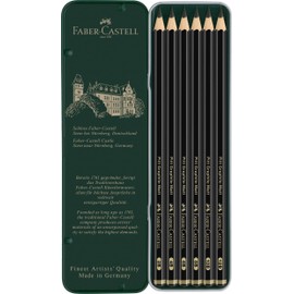 Faber-Castell Pitt Graphite Matte Pencil Set, Metal Tin of 6 Graphite Pencils, Sketching and Drawing Pencil Set (B, 4B, 6B, 8B, 10B, 12B)