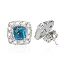 YURSHJAM Designer Earrings 7MM Square Cubic Zirconia Earrings Studs for Women Designer Jewelry Gift, Brass, Cubic Zirconia