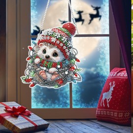 Bowetile Christmas Diamond Art Hanging Kits for Adults Kids, Hedgehog Diamond Art Suncatchers, 5D Special Shape Diamond Painting Pendant Window Ornament Christmas Gifts for Home Door Wall Decor