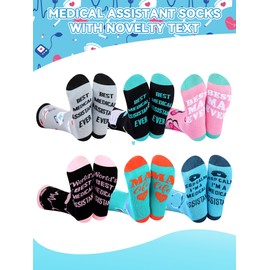 Croknit 6 Pairs Novelty Medical Assistants Socks for Women Men Funny Cotton Crew Socks Gift for Medical Assistants Week