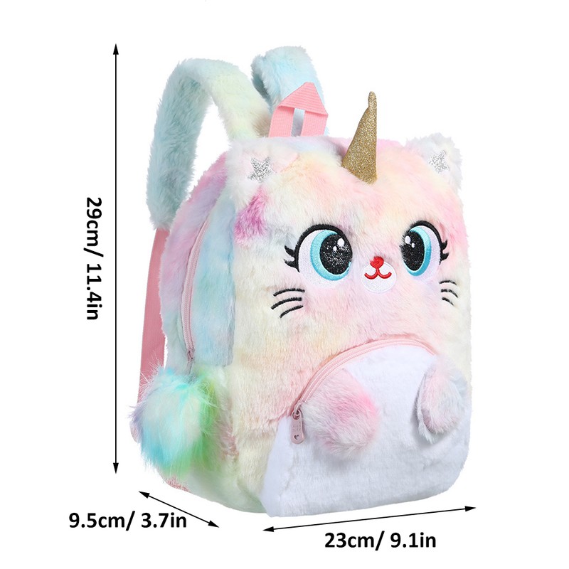 Cat Backpack Girls Plush Colorful Cute Bookbags School Bags Gift