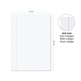Miquelrius - Refill Pack 100 Sheets, 4mm Grid & Margin, A4 Size, 4 Hole Punched, 90gsm Paper