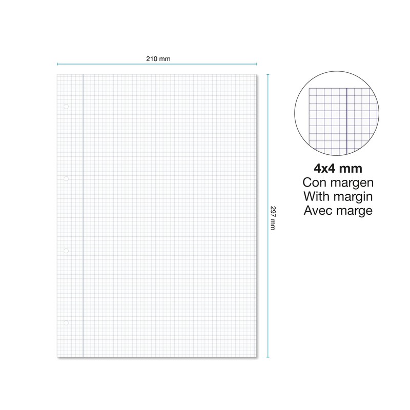 Miquelrius - Refill Pack 100 Sheets, 4mm Grid & Margin,