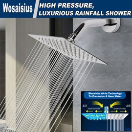 Dual Shower Head Combo, All Metal 8'' Rainfall Shower Head High Pressure, Square Shower Head and Handle Set, with 78" Stainless Steel Hose, 3-Way Diverter, Chrome, WOSAISIUS