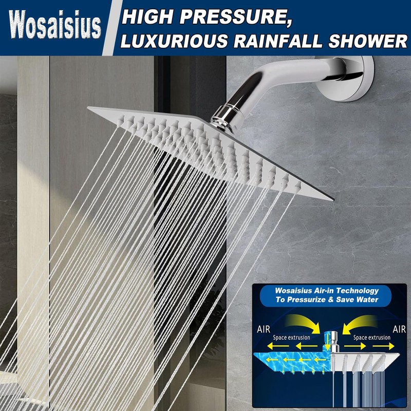 Dual Shower Head Combo, All Metal 8'' Rainfall Shower Head