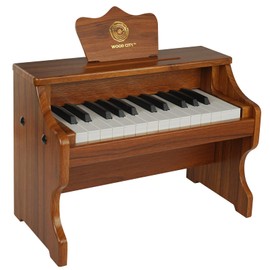 Wood City Wooden Piano Toys (25 Keys) Mini Music Educational Instrument Toy Toddler Baby Kids Piano Keyboard with Music Stand and Color Coded Keyboard Stickers for 3-7 Year Old