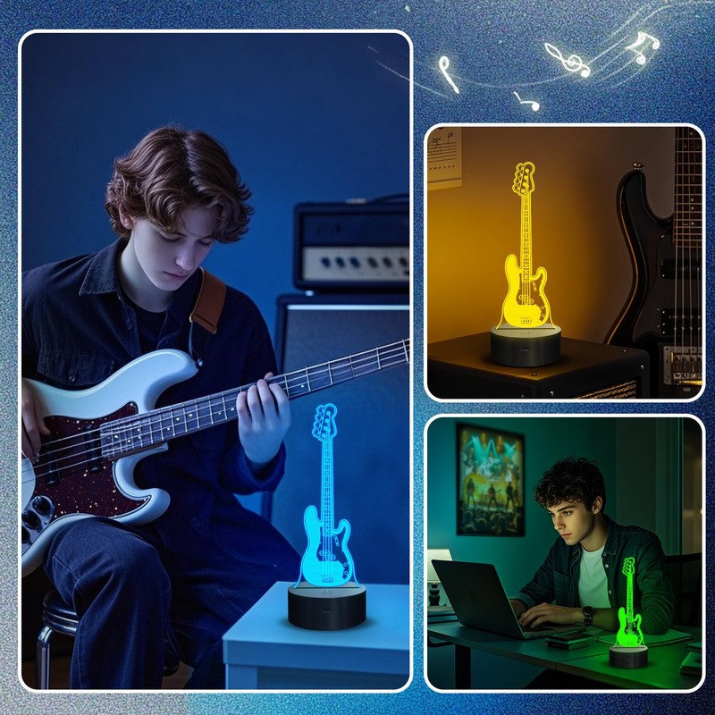 CoolGift Mart Bass Guitar Night Light, 3D LED Optical Illusion