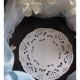MADE IN CANADA 25 pcs 3.5 INCH WHITE SMALL PETITE WEDDING BOW LACE DOILY round TEA CUP cards