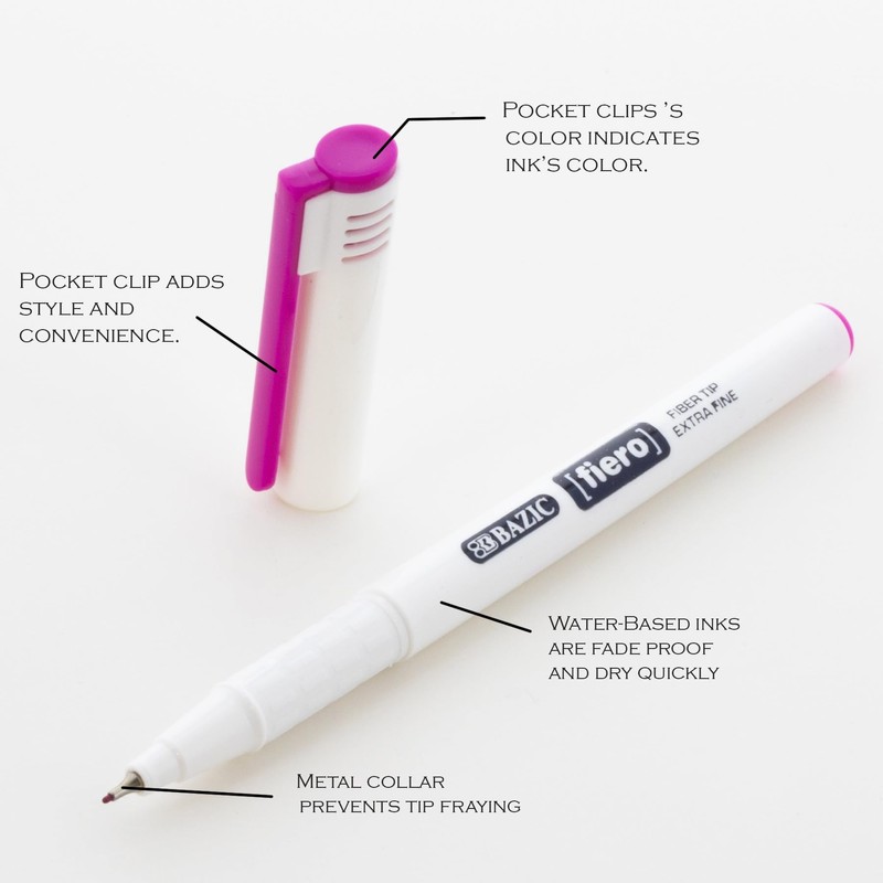 BAZIC Products Fiero Fiber Tip Pen, Fineliner Pens 0.4mm Red
