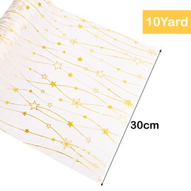 11.8 Inches 10 Yards Christmas Table Runner White Gold Star Line White Organza Tulle Roll Christmas Table Runner for Christmas Table Decorations DIY Crafts Xmas Party Decor Gift Wrapping